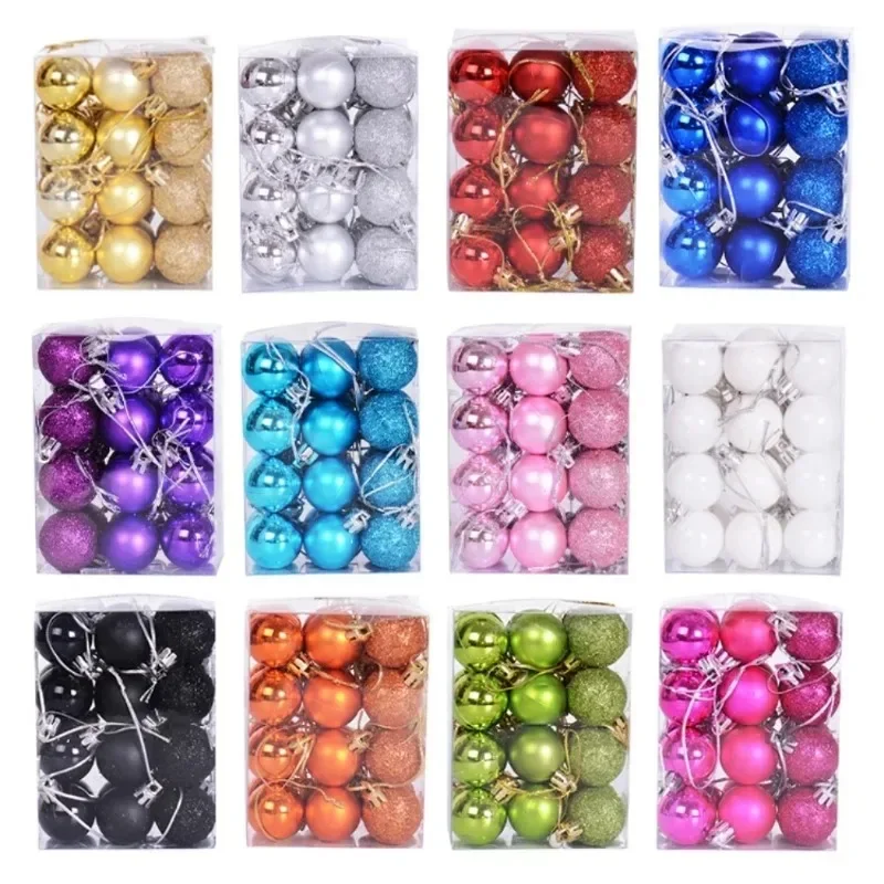 24pcs/box 3cm Christmas Tree Ball Bauble Hanging Home Party Ornament Decor Tree Decoration Balls Party Hanging Pendant Navidad