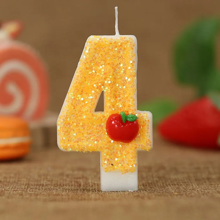 0-9 Zahlen Kuchen Kerze Apfel Geburtstagstorte Dekoration Kindergeburtstagskerzen für Weihnachten Gelbe Kerzen mit funkelndem – Detail 8