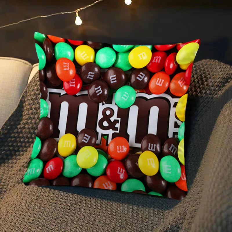 

Luxury Pillowcase M&M Candy Snacks Square Cushion Cover Pillow Cover Pillow Case Sofa Car Bed Room Decor Dakimakura Wedding Gift