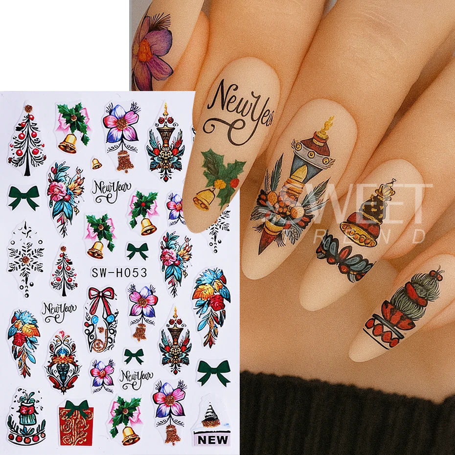 3pcs Christmas 3D Nail Art Stickers Neon Lamp Bell Love Heart Bow Flower Self Adhesive Decals DIY Manicure Decoration Slider