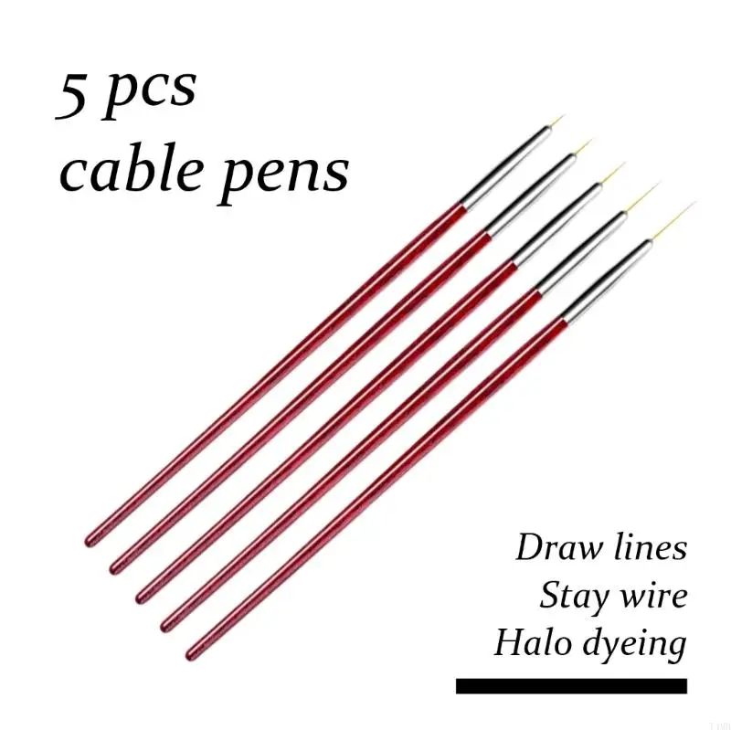 5 Pcs Nails Art Liner Brushes Nail Painting Brush Pen Painting Nails Art Brushes 5mm/8mm/11mm/13mm/15mm for Salons