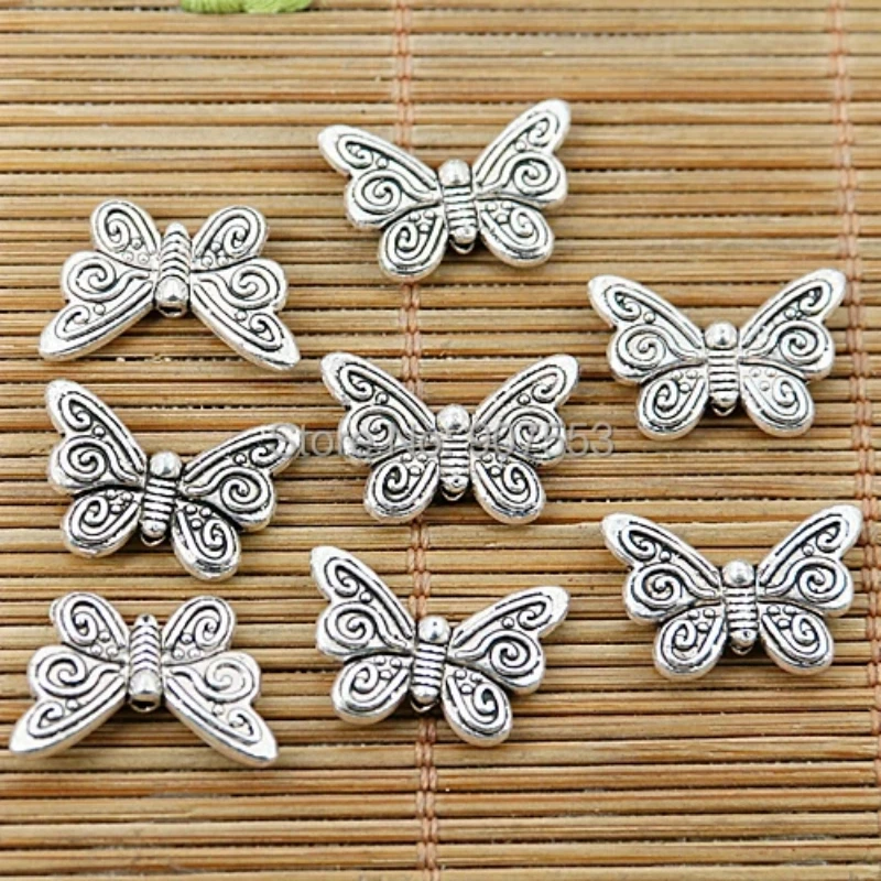 

10pcs 18*12mm Tibetan Silver Tone 2sided Butterfly Delicate Spacer Bead EF1736 Beads for Jewelry Making