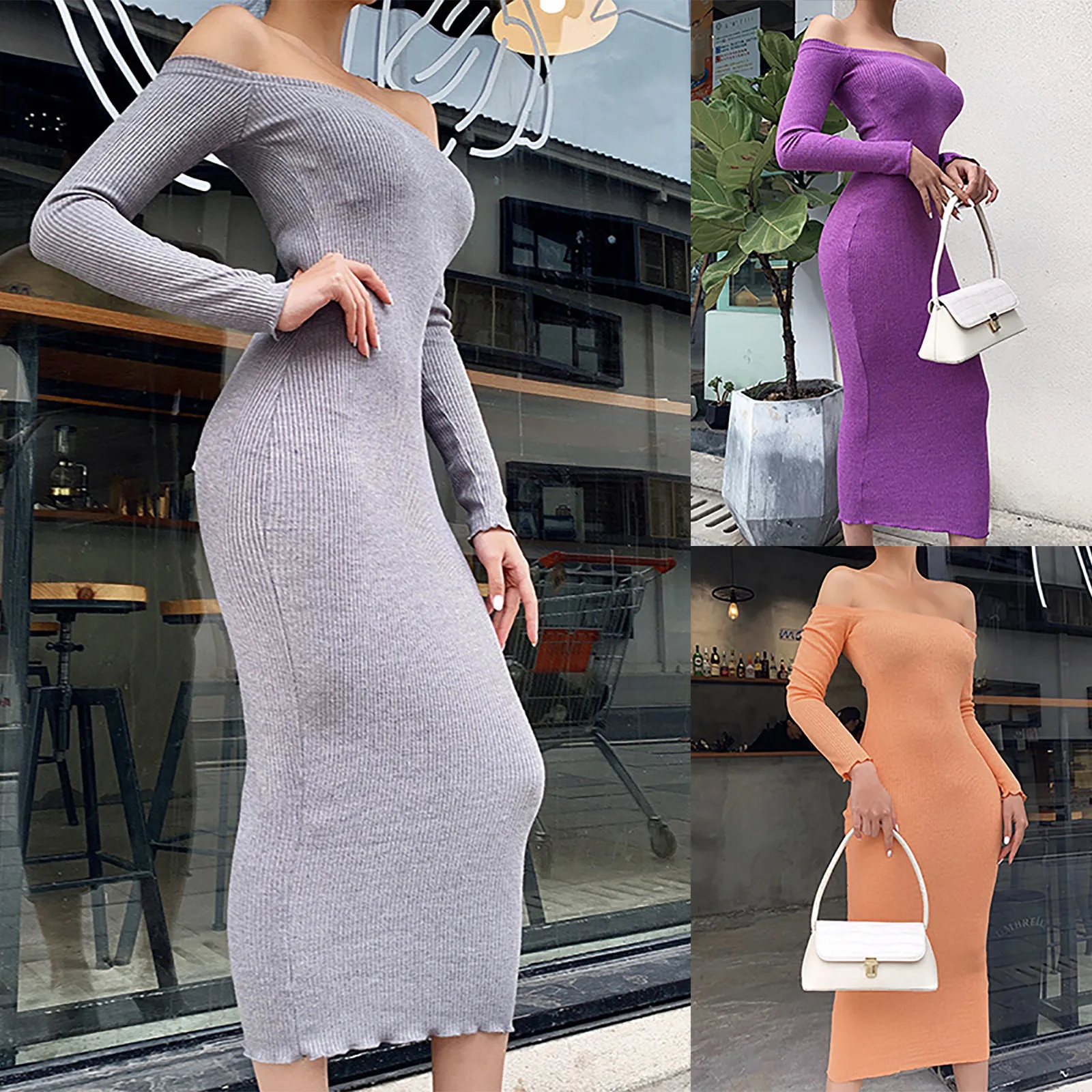

Long Nightgown Women Women's Fashion Solid Color One Shoulder Long Sleeve Slim Sexy Hip Wrap Dress Petite Summer Dresses