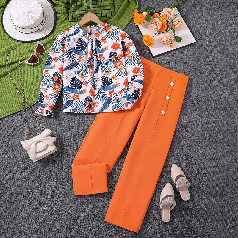 

Korean Style Fashion Girls Set 2024 Spring New Childrens Clothing Printed Long Sleeve Top Long Pants Childrens Clothing