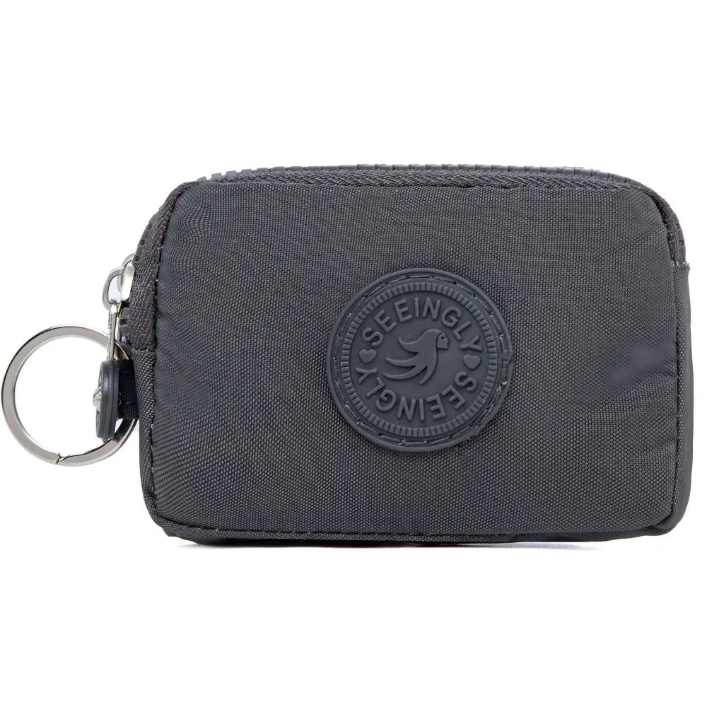 Compact Waterproof Double Layer Women's Wallet with Keychain and Nylon Zipper