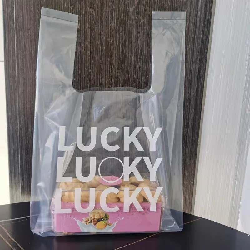

50Pcs Plastic Bags Carry Out Bag with Handle Retail Supermarket Grocery Shopping Food Packaging Gift Vest Bag Kitchen Storage