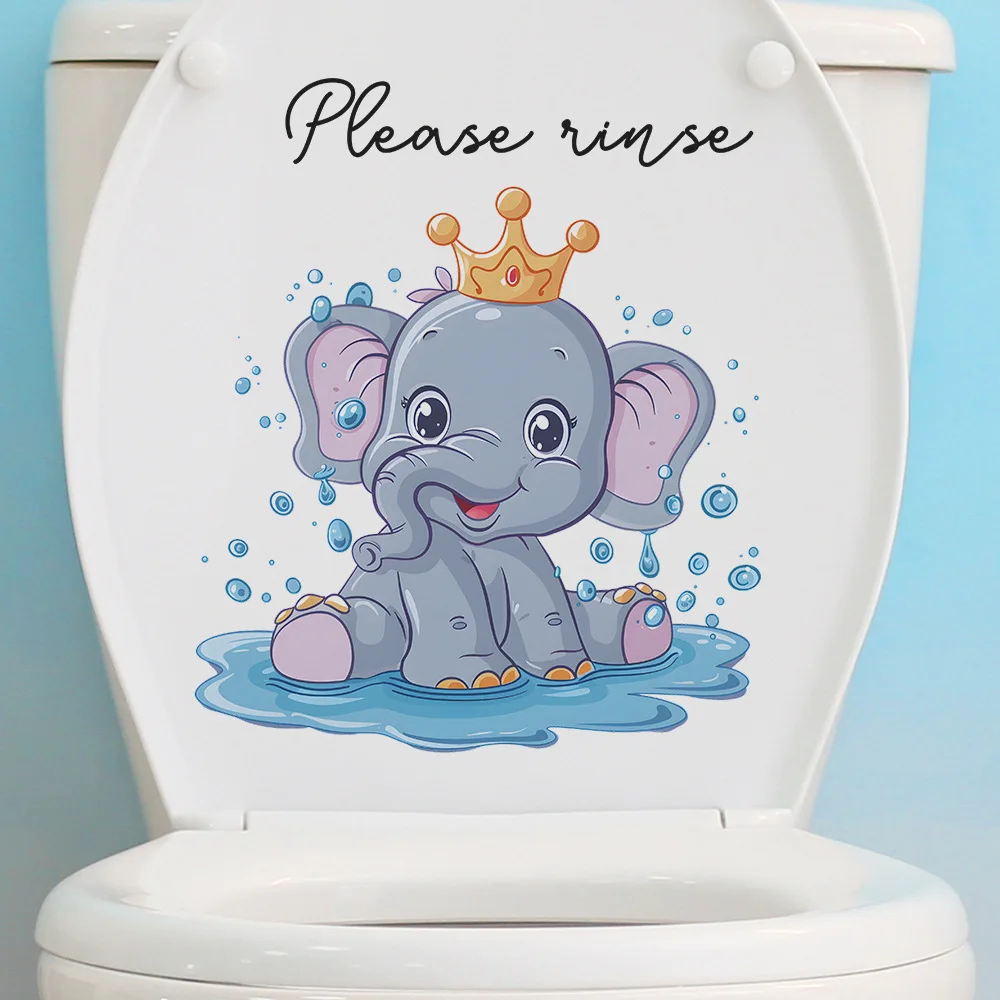 1pcs Cartoon Small Elephant Spray Combination Toilet Paste Bathroom Bathroom Home Beautification Wall Sticker PVC Material
