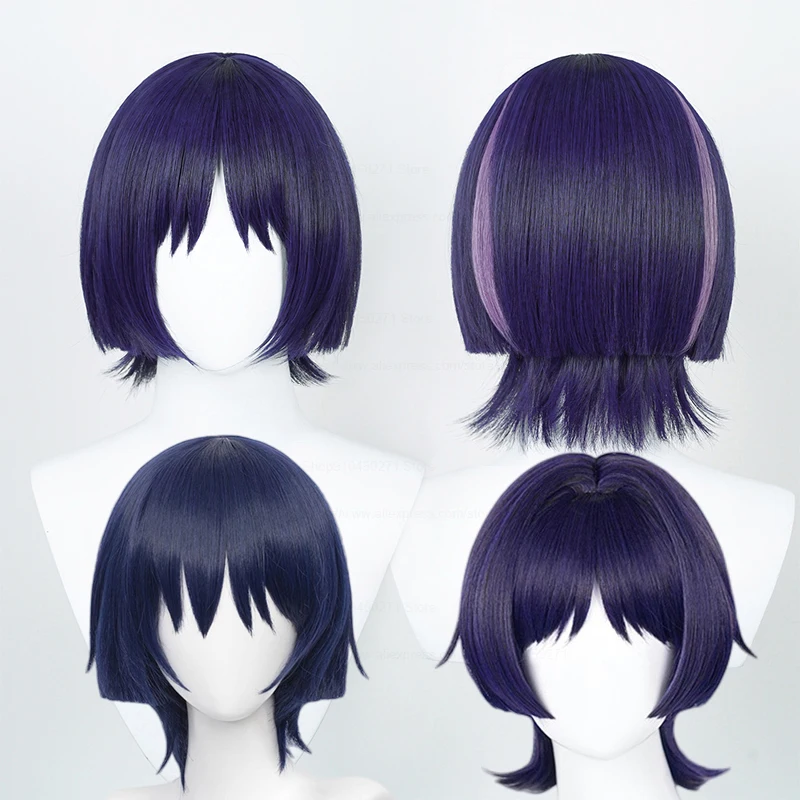 

Genshin Impact Cosplay Wigs Scaramouche Kunikuzushi Blue Purple Black Heat Resistant Synthetic Hair Anime Cosplay Wig + Wig Cap