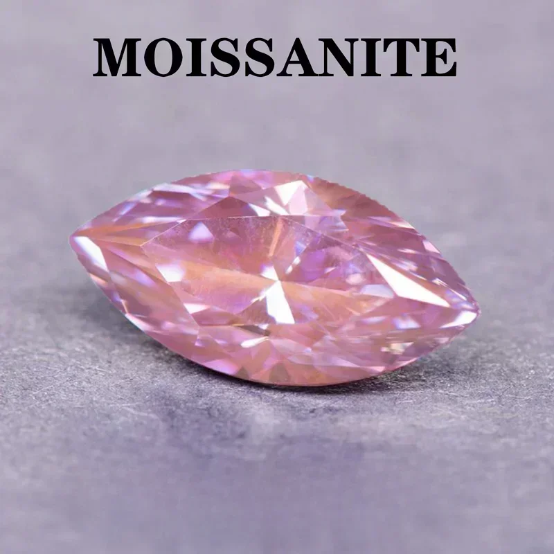 Moissanit-Stein, Sakura, rosa Farbe, Marquise-Schliff für Charms, Schmuckherstellung, DIY-Ring, Halskette, Hauptmaterialien mit Zertifikat