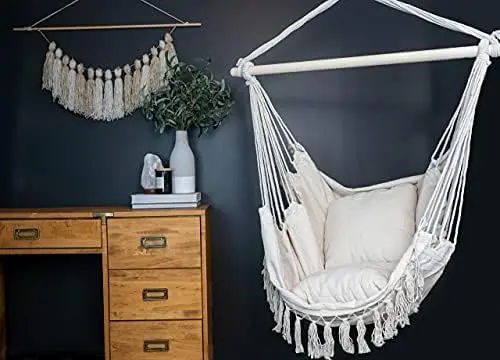

Hanging Hammock Chair - Bedroom Hammock Swing - Outdoor / Indoor Swing - Boho Decor - Swinging Porch Seat - with Personal Pocket
