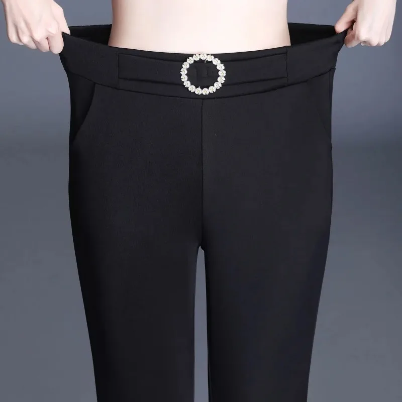 Spring Autumn Streetwear Fashion Wide Leg Elastic High Waist Casual Women Suits Trousers Office Lady Black Korean Flare Pants
