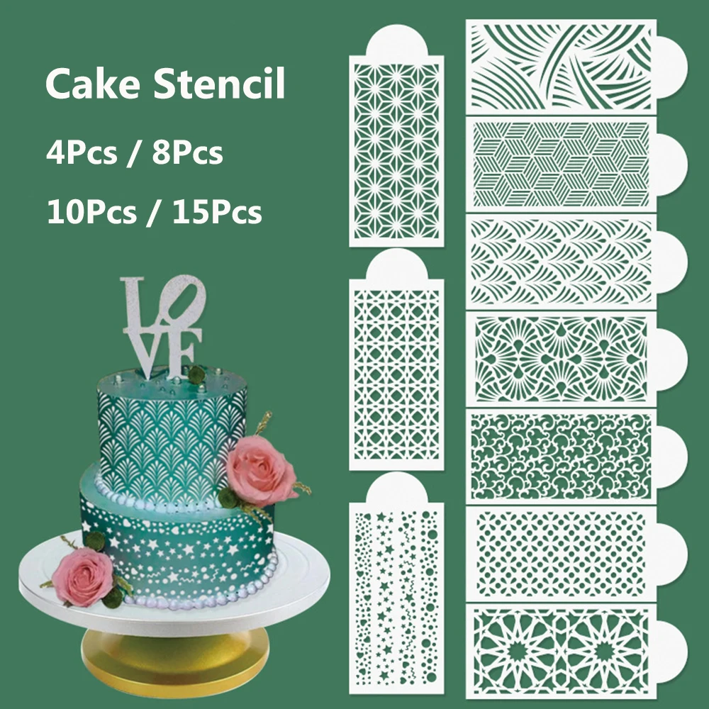 

4/8/10/15Pcs Cake Decorating Stencils DIY Cupcake Stencil Fondant Cakes Template Wedding Sugar Paste Decor Printing Plastic Mold