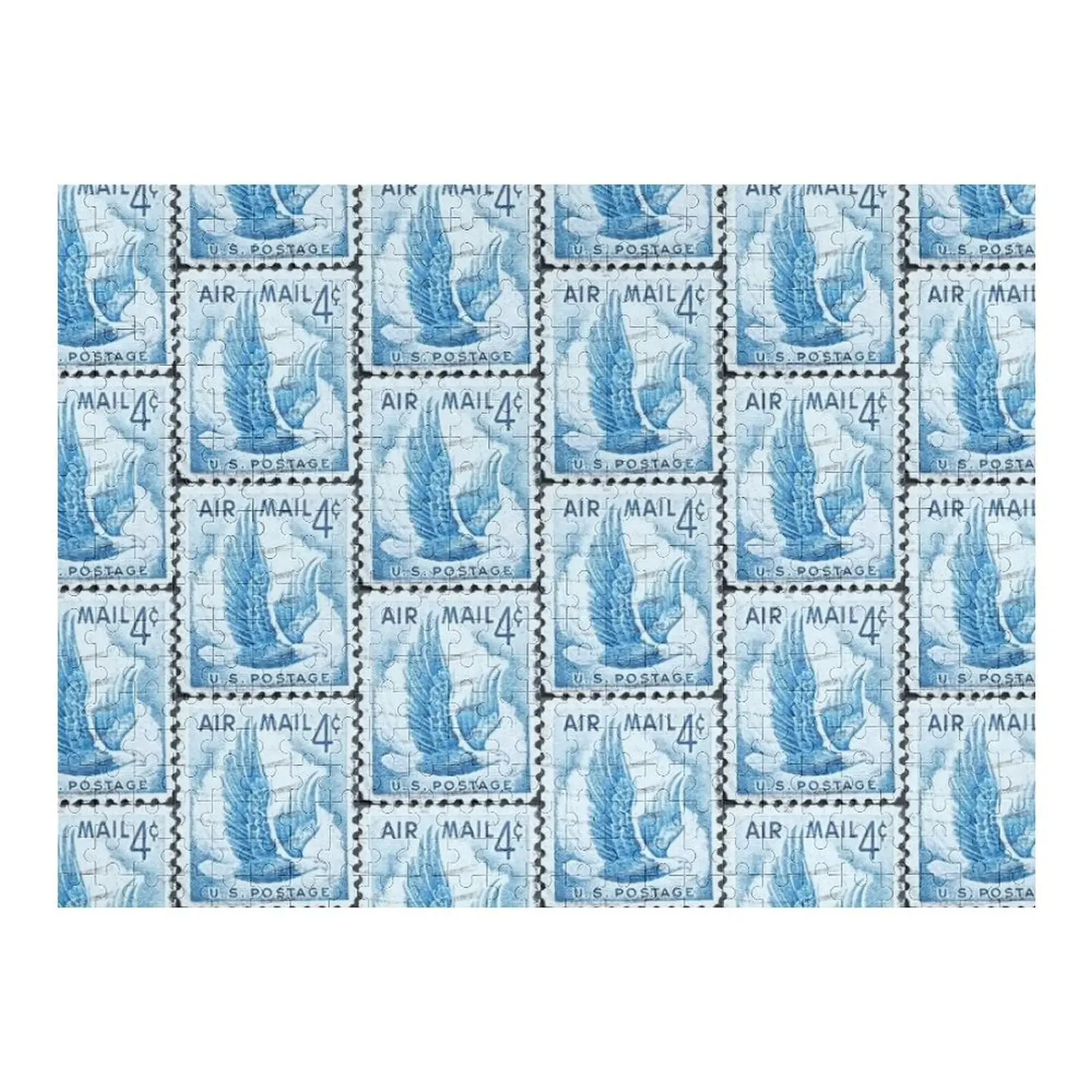 Air Mail Eagle Blue Vintage Postage Stamp Jigsaw Puzzle Wood Animals Personalised Christmas Toys Puzzle