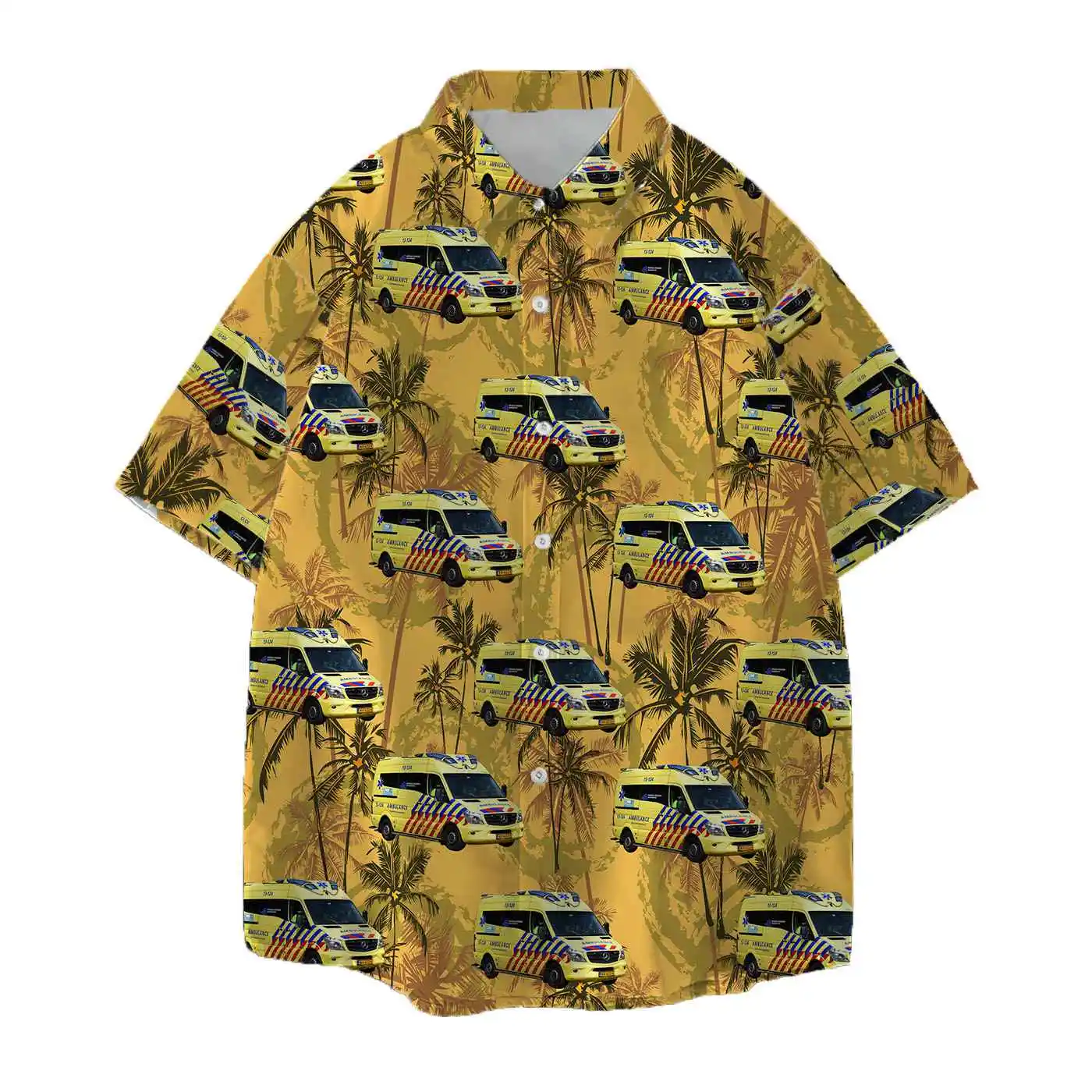

Jumeast скорая помощь мужская гавайская рубашка винтажная Y2K Пальма графика Алоха рубашки автомобиль унисекс мешковатая пляжная блузка модная одежда