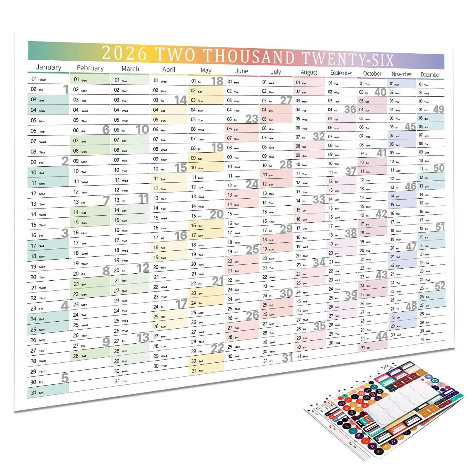 2026 Decorative Wall Calendar with Stickers for Home, Office, or School Planning