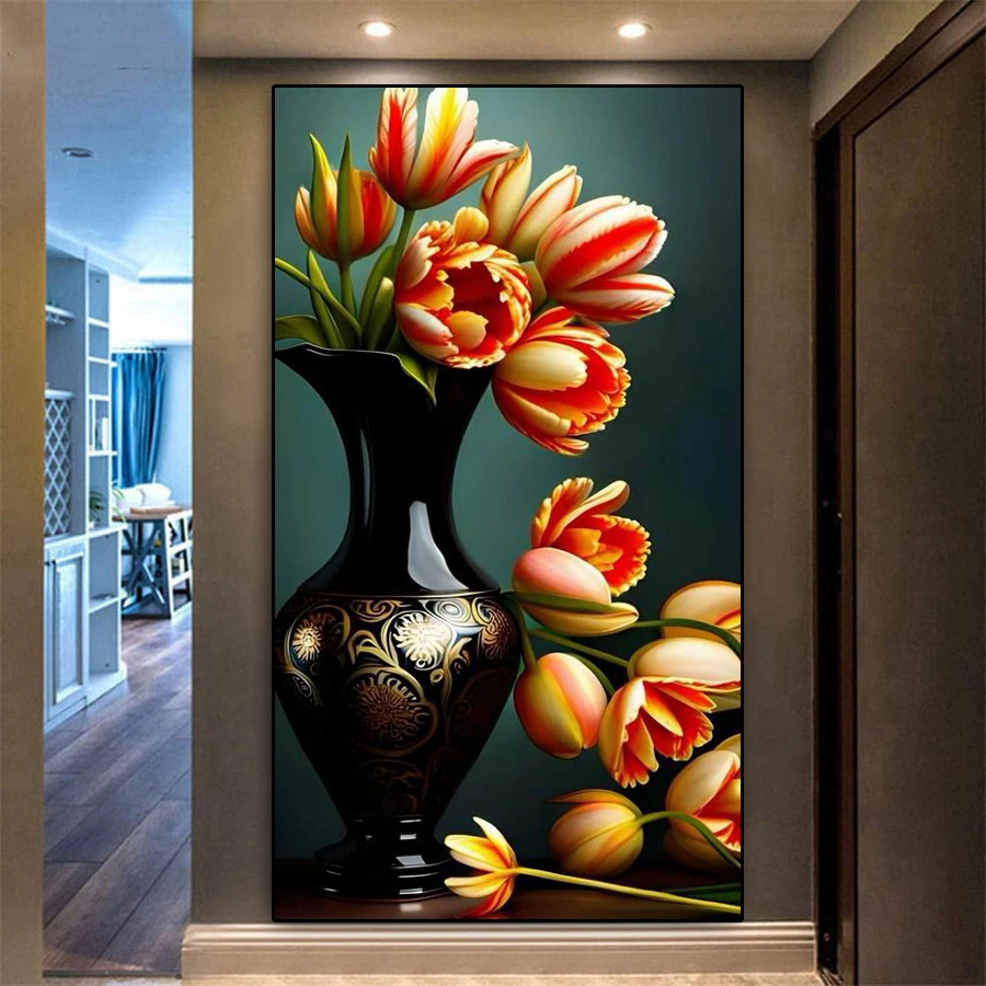 

Still Life Tulip Vase Diamond Painting New Arrival Large Size Flowers Diy Full Mosaic Embroidery Floral Picture Wall Decor