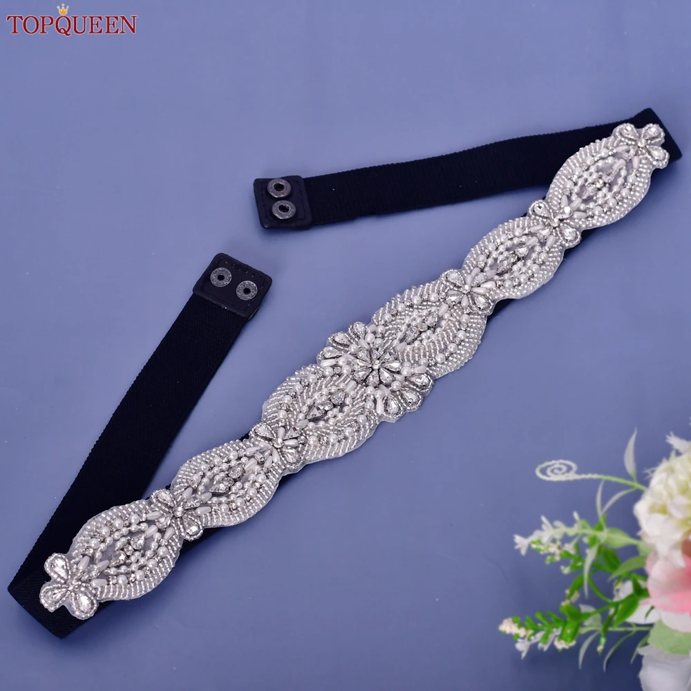 TOPQUEEN S490-B Women\'s Black Elastic Belt Gown Daily Luxurious with Rhinestones Elegant Unique Fashion Party Evening Dress Sash
