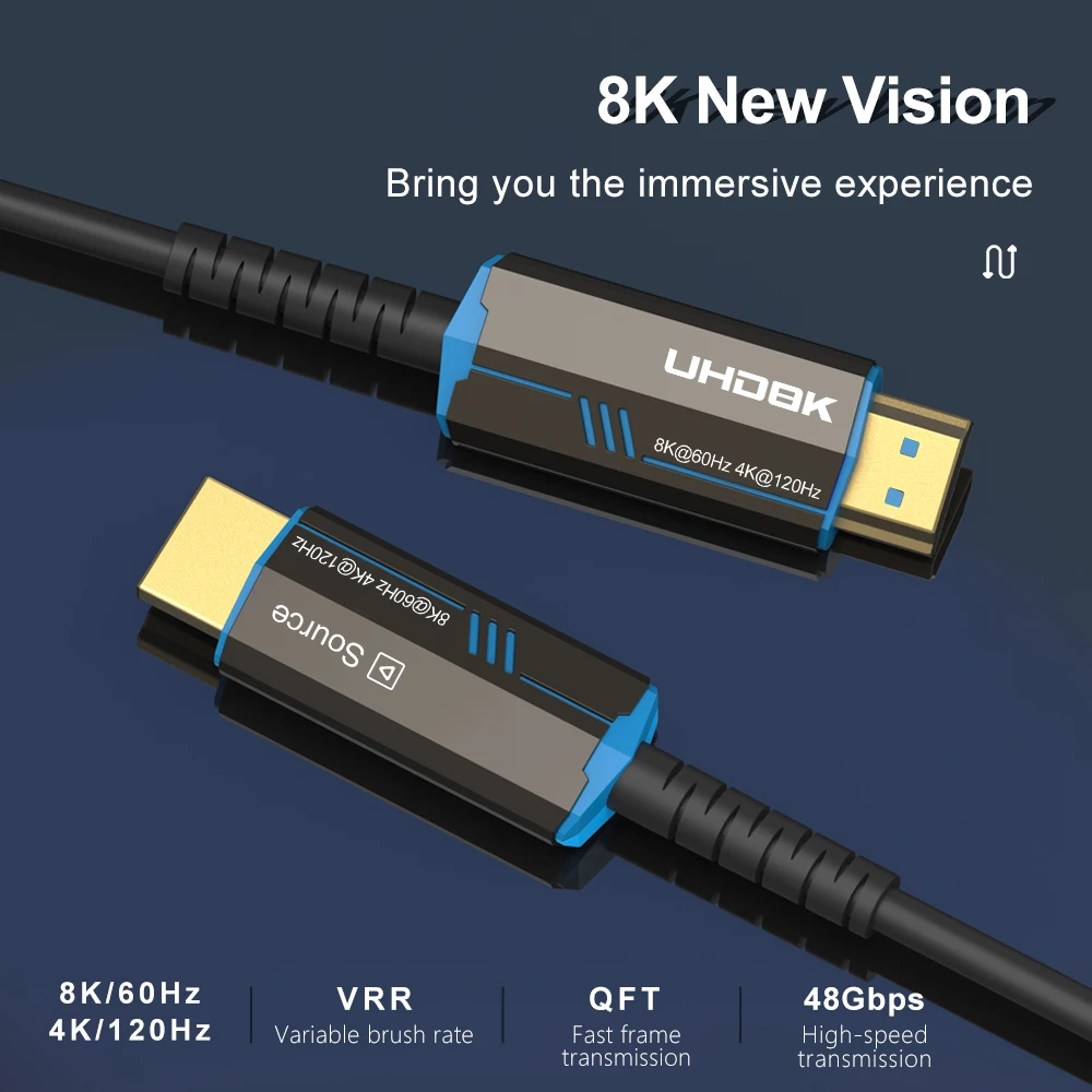 Ultra HD High-Speed Fiber Optic HDMI Cable 8K/60Hz and 4K/120Hz - Available in 10M to 50M Lengths