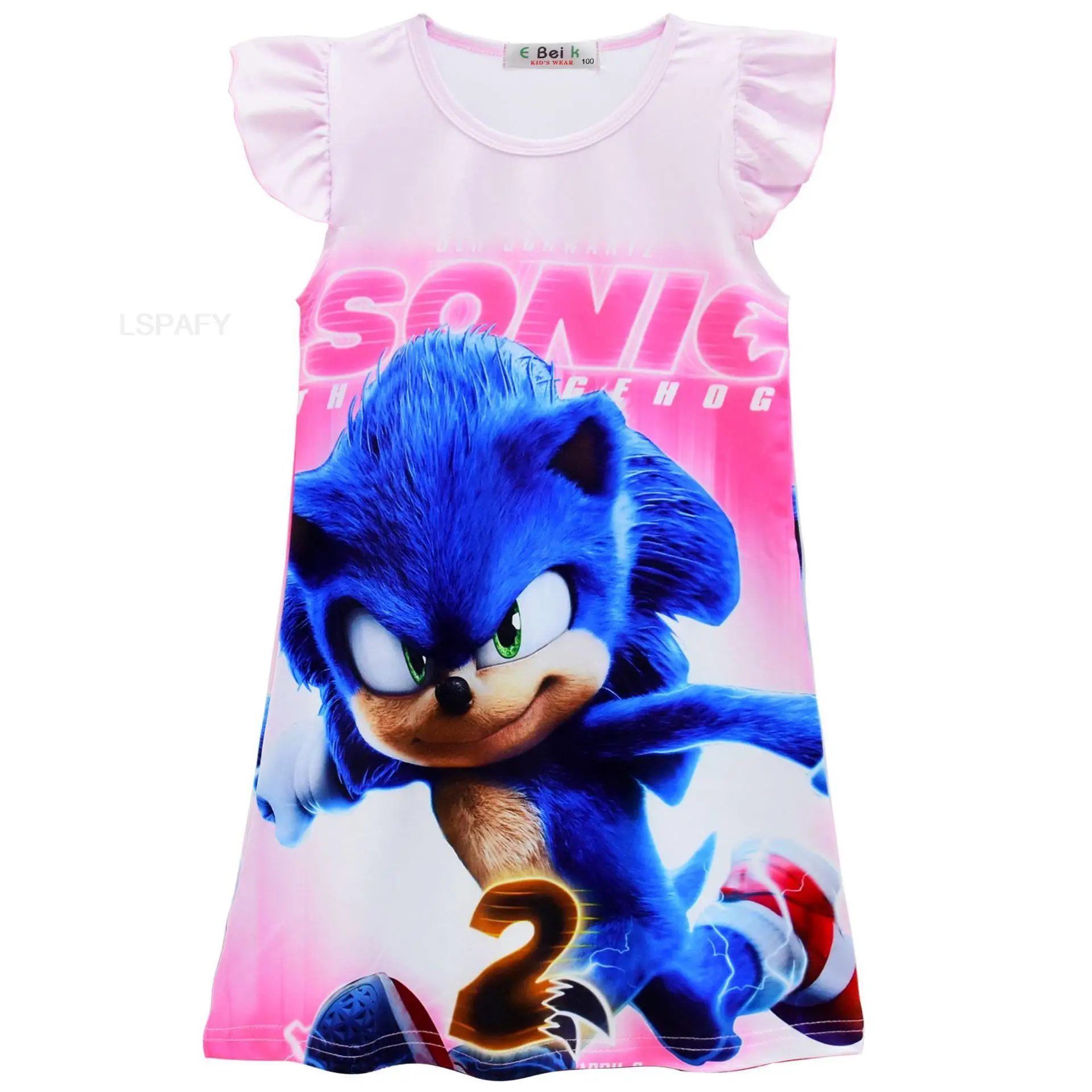 Летняя детская хлопковая рубашка SONIC RACING для девочек, детские платья, одежда для сна, пижамы, Детская ночная рубашка