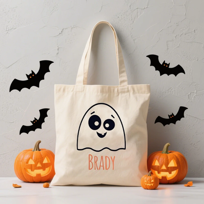 Personalisierte Name Lustige Geister-Tragetasche aus Segeltuch, individuelle gruselige Halloween-Party-Dekoration, Festival für Kinder, Jungen, Mädchen, Süßes oder Saures