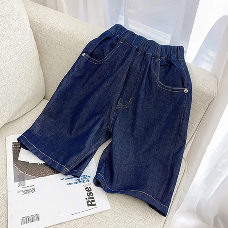 New Summer Boys Casual Denim Shorts Fashion Solid Color Thin Loose Jeans Pants For 3-12 Years Kids Children Cotton Trousers - Image 2