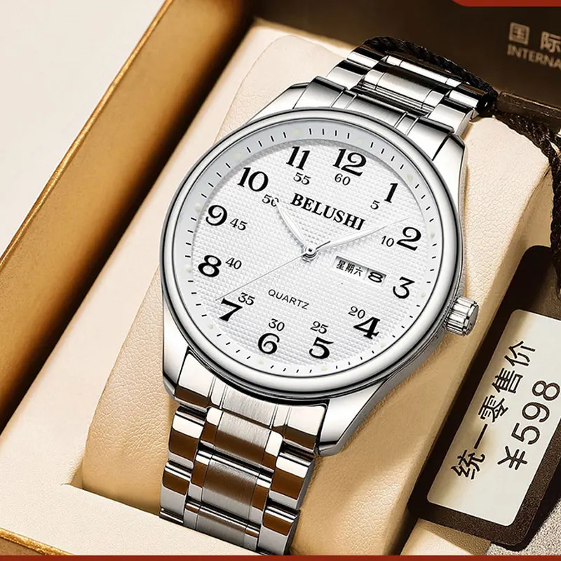 

Elderly Quartz Wrist Stainless Steel with Waterproof Luminous Large Dial Calendar Couple Men's Watch Women's Clock Gift Relogio