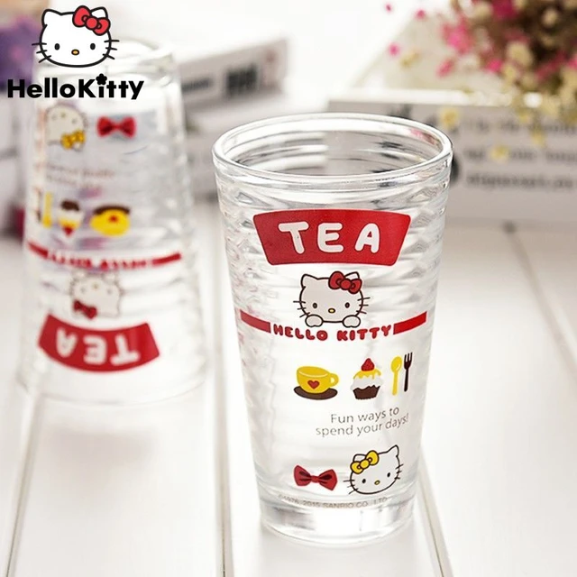 Sanrio Anime Hello Kitty Water Glass Kawaii Cartoon Cinnamoroll Kuromi  Sealed Glass Straw Cup with Lid Drink Juice Cup Girl Gift