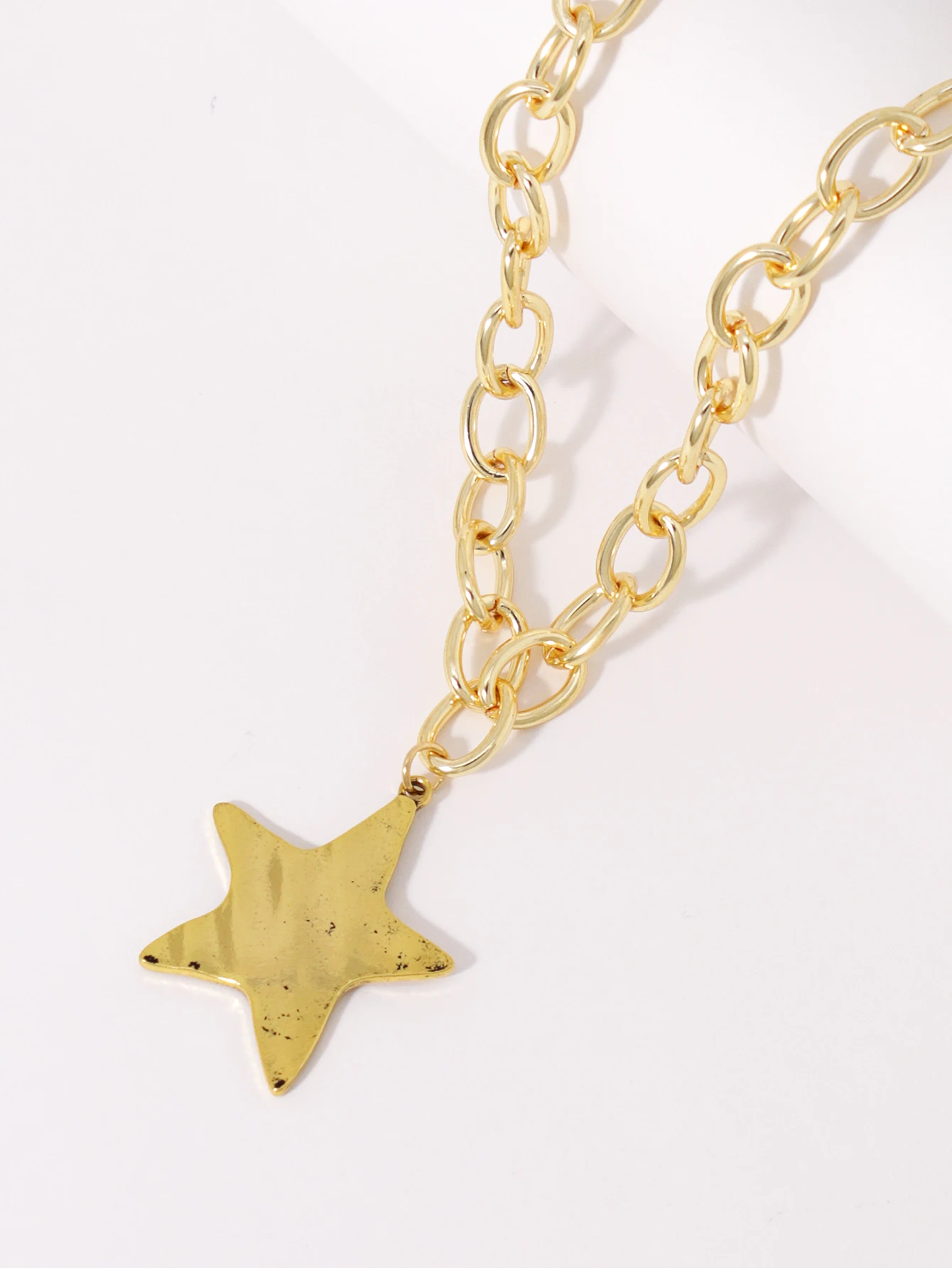 Vintage Chunky Chain Pentagram Pendant Necklace Bold Statement Womens