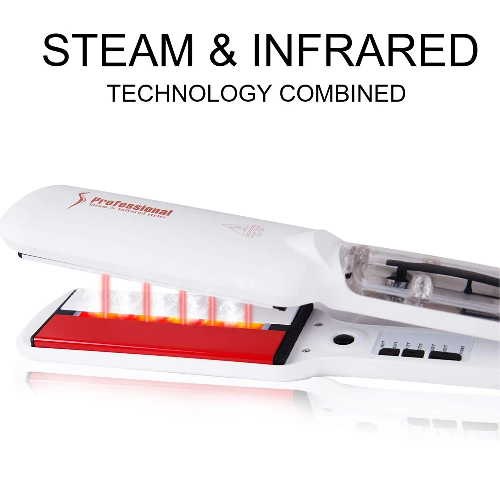 Steam Hair Straightener with Infrared 2 Inches Plate Hair Flat Iron 450°F Professional Salon Hair Styling Tool Dual Voltage 2