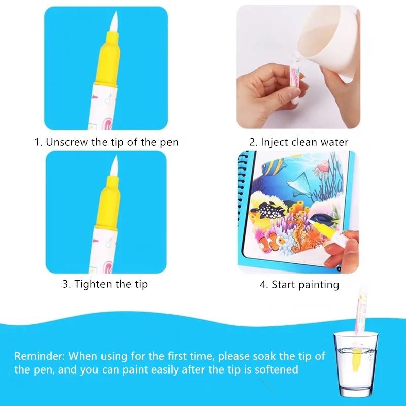 Children's Magic Water Drawing Book Reusable Coloring Cartoon Early Educational Montessori Toys for Kids Magical Graffiti Board 5