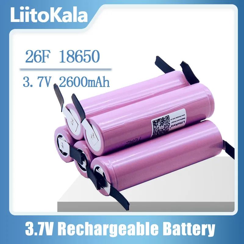 Liitokala 18650 2600Mah Batteria Batteria Ricaricabile Icr18650-26Fm 20A Scarica Batteria Agli Ioni Di Litio 15A Batteria Cellulare Nichel Fai Da Te
