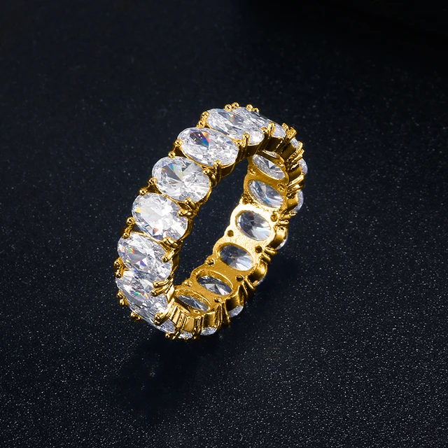 Handmade Eternity Promise Gold Crystal Ring AAA CZ Zirconia Engagement Wedding Band Rings for Women Men Finger Party Jewelry I