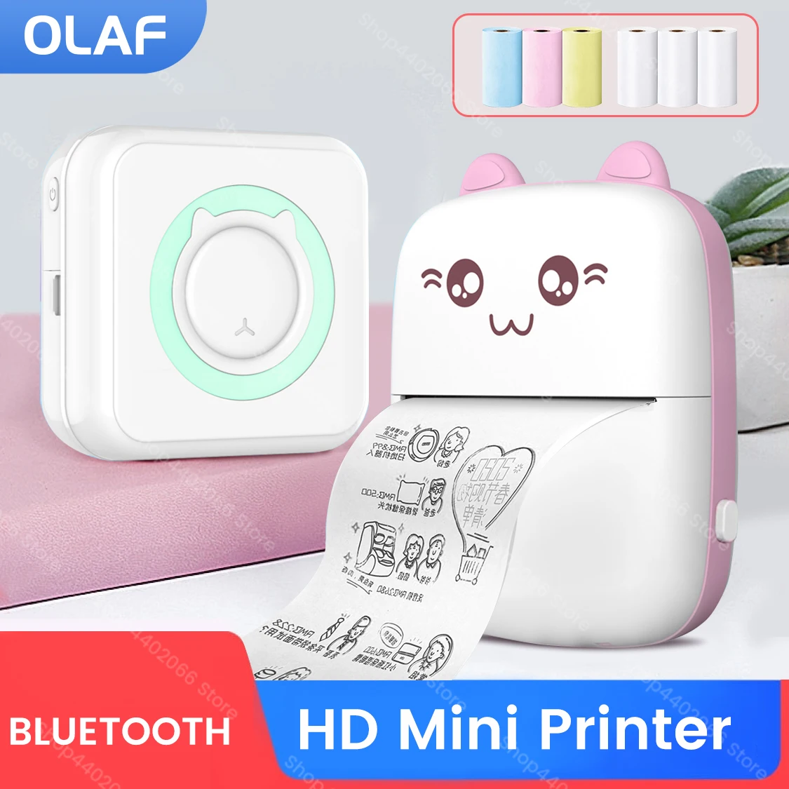 Olaf Meow Mini Label Printer Thermal Portable Printers Inkless Wireless Bluetooth 200dpi Android IOS 57mm Adhesive Mini Printer