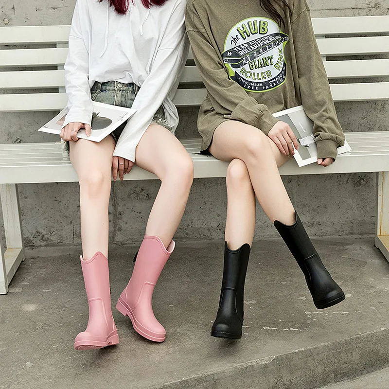 

Летние высокие женские резиновые сапоги, модные женские сапоги для улицы, Нескользящие, для досуга, мытья автомобиля, для кухни, работы, дождевые сапоги