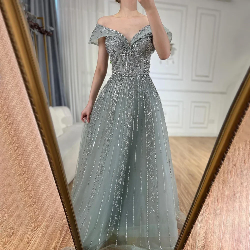 Serene Hill 2025 Saudi Arabic Gray Beaded Design A-Line