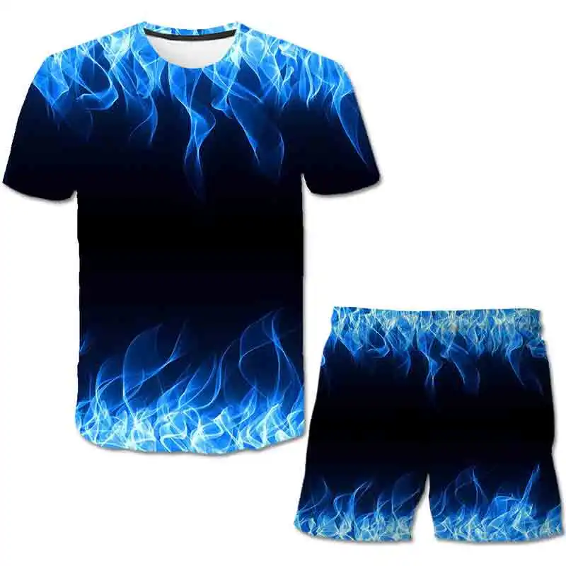 

Fashion Children's Flame Clothing Sets Summer Girls Boys T Shirts + Short Pants 2pcs/Suits 1-14 Yrs Casual Cool Costume Outfits