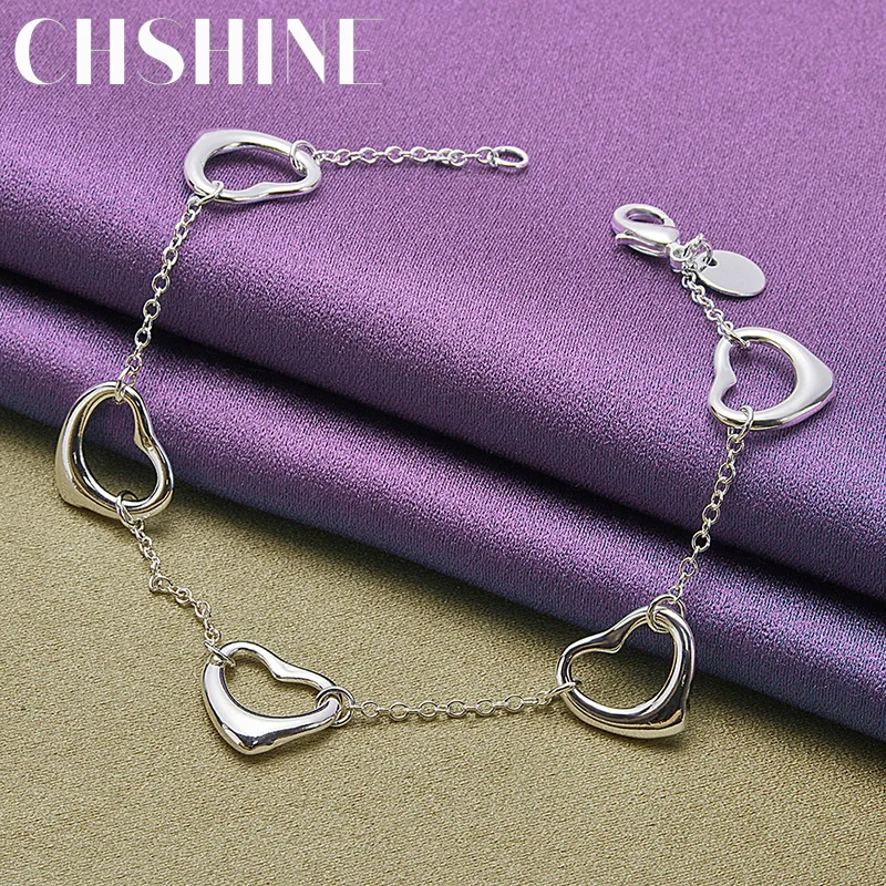 

CHSHINE 925 Sterling Silver Five Heart Bracelet Fashion Charm Jewelry 20CM 8inches