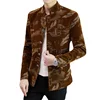 Luxury Retro Velvet Suit Jacket for Men Fashion Slim Fit Stand Collar Blazer Masculino Casual Business Wedding Dress Coat 2023 5