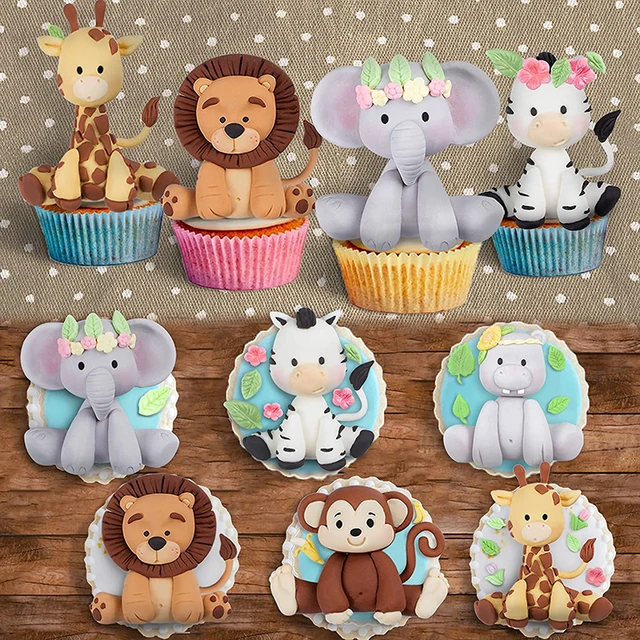 Dzsungel Téma Állati Fondant Szilikon Penész Elefánt Cukrász Születésnapi Torta Dekorációs Eszközök Zsiráf Majom Zebra Cupcake Topper - Image 3