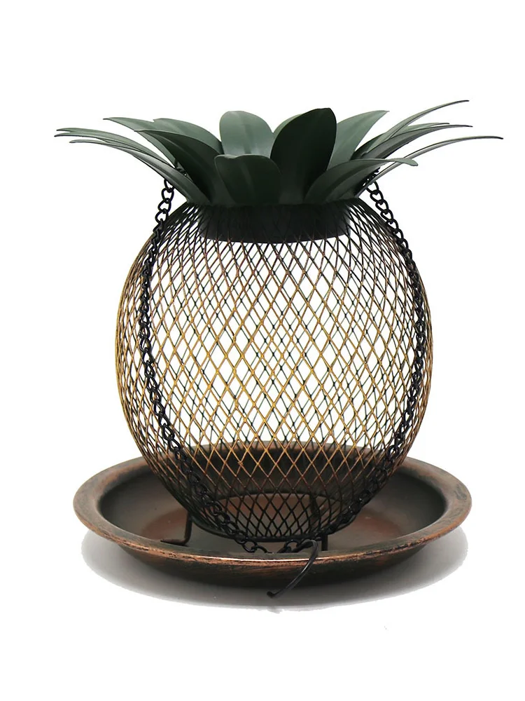 Vintage Pineapple Top Fill Mesh Solar Bird Feeder LED for Outdoors Hanging Wild Metal Bird Feeders Yard Garden Decor Gift