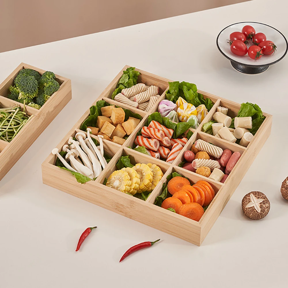 2-9 Grids Nut Plate Hot Pot Tray Boiled Dried Tea Fruit Plate Food Materials Household Tray Bamboo And Wooden