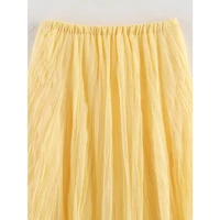 YENKYE Women Crinkle A-line Midi Butter Yellow Skirt Elastic Waist Spring Summer Holiday Elegant Skirts New 2025 faldas mujer - Image 5
