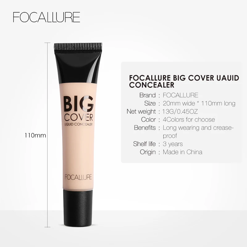 FOCALLURE Waterproof High Coverage Face Concealer Cream Long Lasting Face Scar Acne Cover Moisturizing Liquid Foundation Makeup