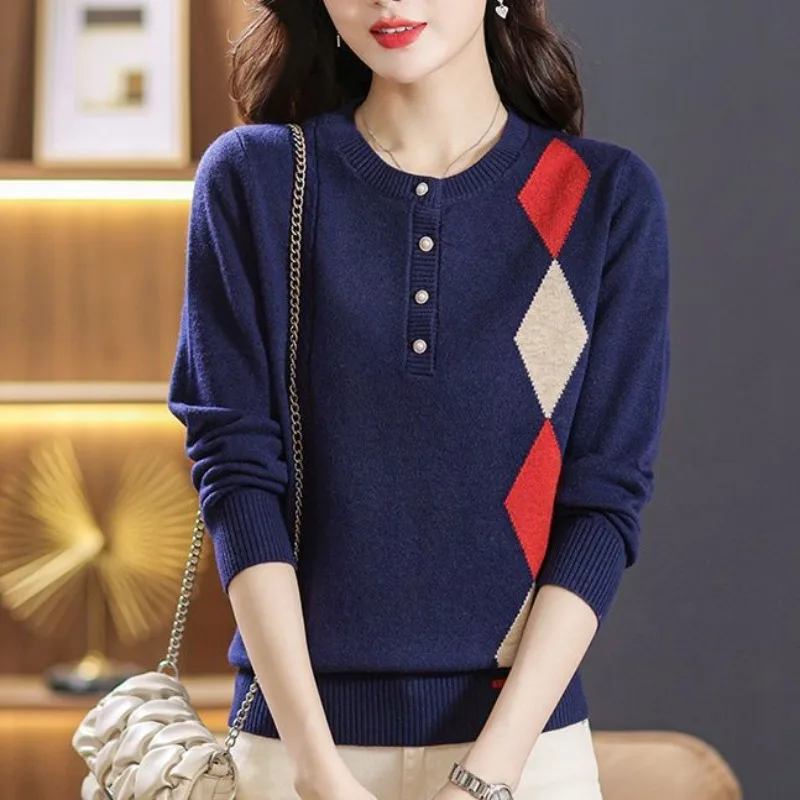 Spring and Autumn Women's Elegant Solid Color Round Neck Hollow Button Front Cardigan Sweater