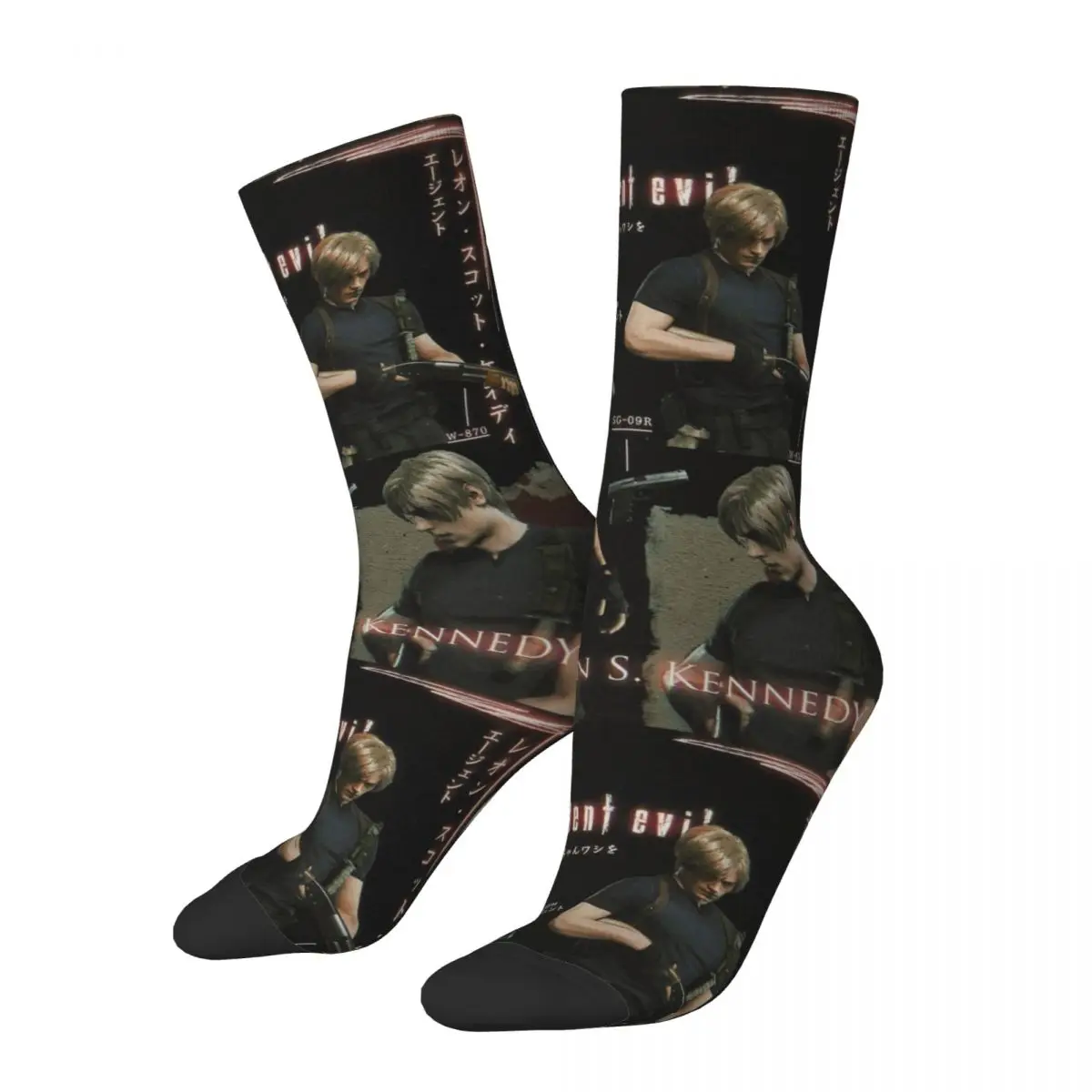 

Winter Warm Hip-hop Women Men Leon S Kennedy Character Poster Socks Resident Evils Sweat Absorbing Football Socks