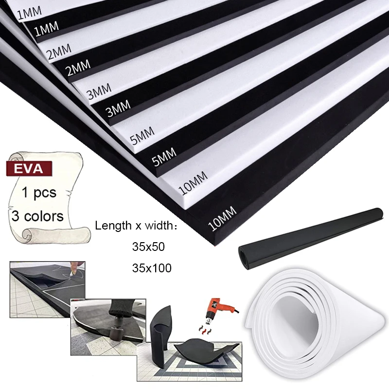 1pc EVA Foam Sheet Thickness 1/2/3/5/10mm Sound Absorption and Sound Insulation DIY Foaming Process Model Making Material