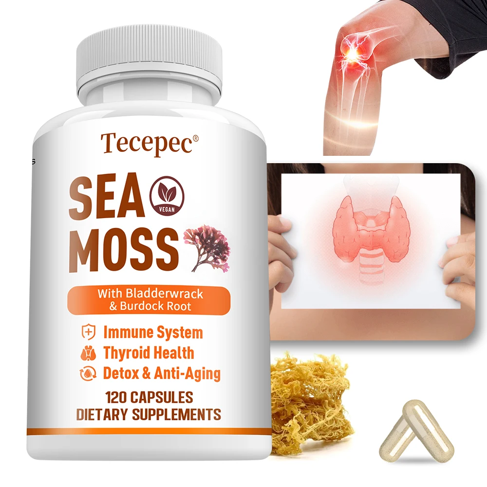 Tecepec Vegetarian Organic Sea Moss Capsules for Immune System, Joint Health, Gut Cleansing, Thyroid, Anti-aging Supplement