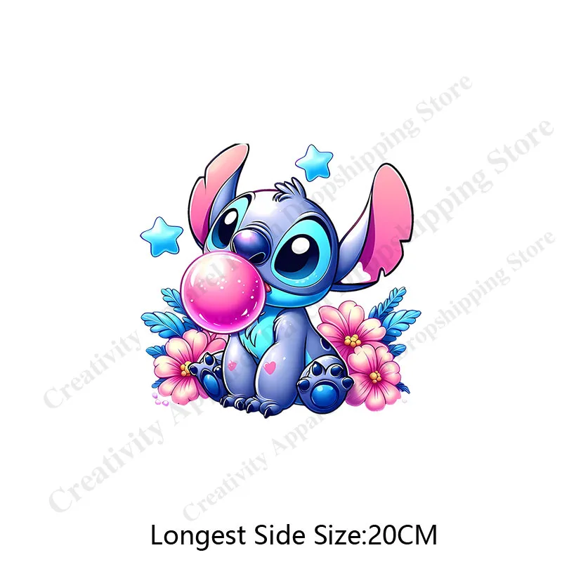 Clothing Patches Cartoon Lilo &Stitch Patches for Clothing on Women's Hoodies Printing Patch Heat Transfer Stickers Clothes Applique Gift