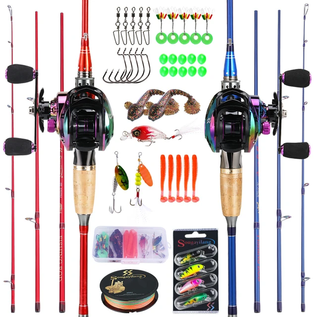 Sougayilang Baitcasting Fishing Rod and Reel Full Kit 4Sections