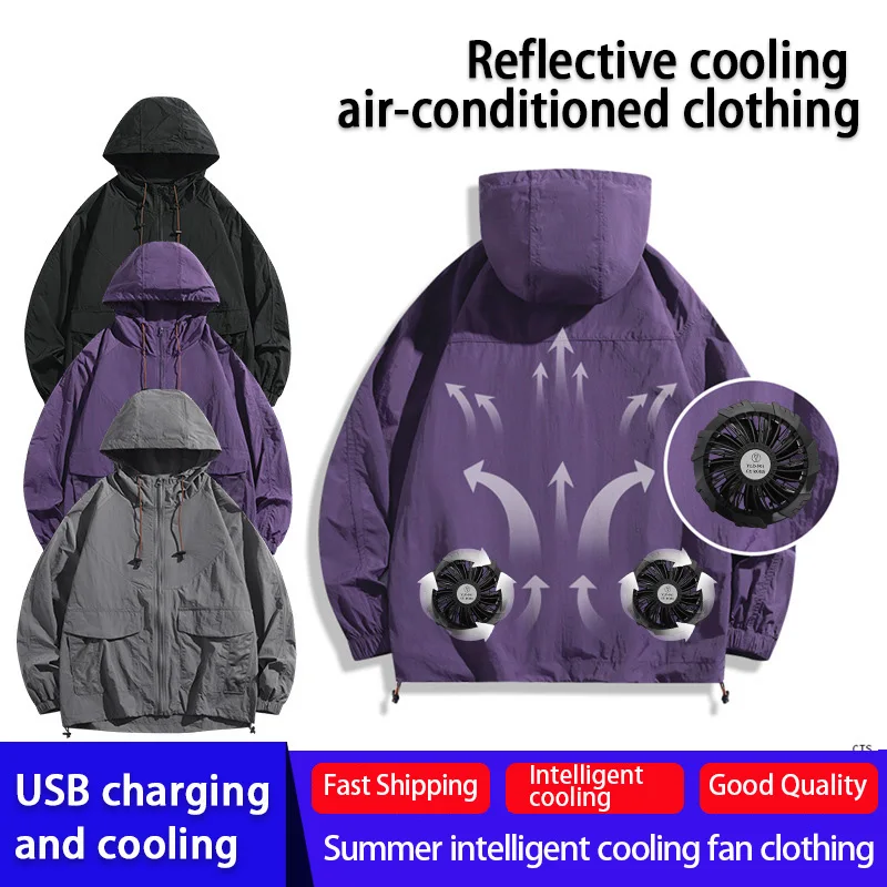 Summer Sun Protection Air-conditioned Clothing for Men & Women Fan Ice Jacket Refrigeration Hooded Fan Clothing Outdoor Fishing